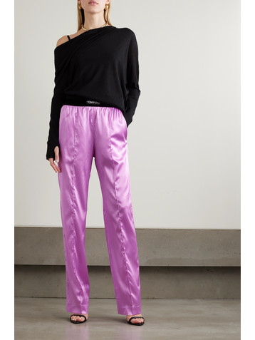 Tom Ford Jacquard-trimmed stretch-silk satin wide-leg pants