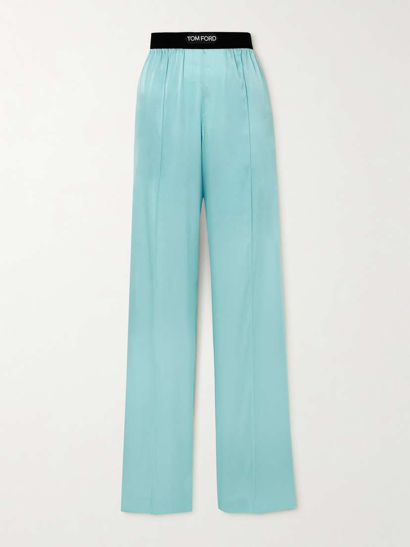 Tom Ford Jacquard-trimmed Stretch-silk Satin Wide-leg Pants