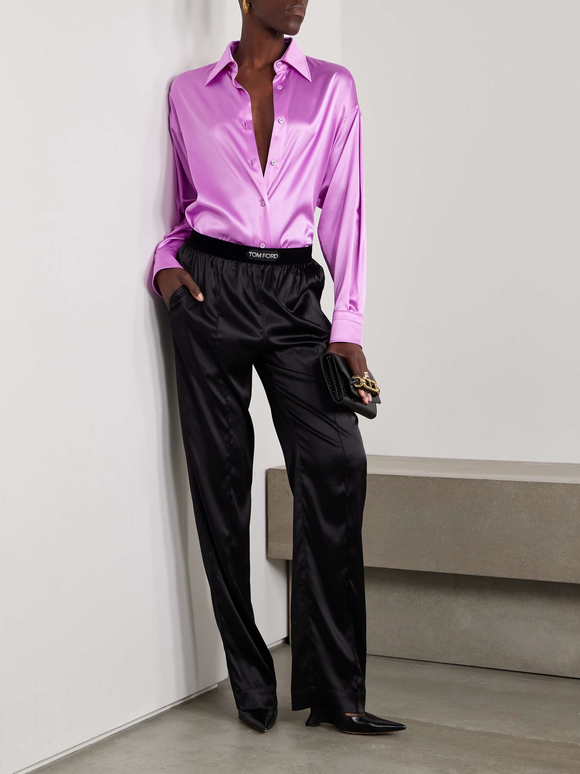 TOM FORD Oversized stretch-silk satin shirt