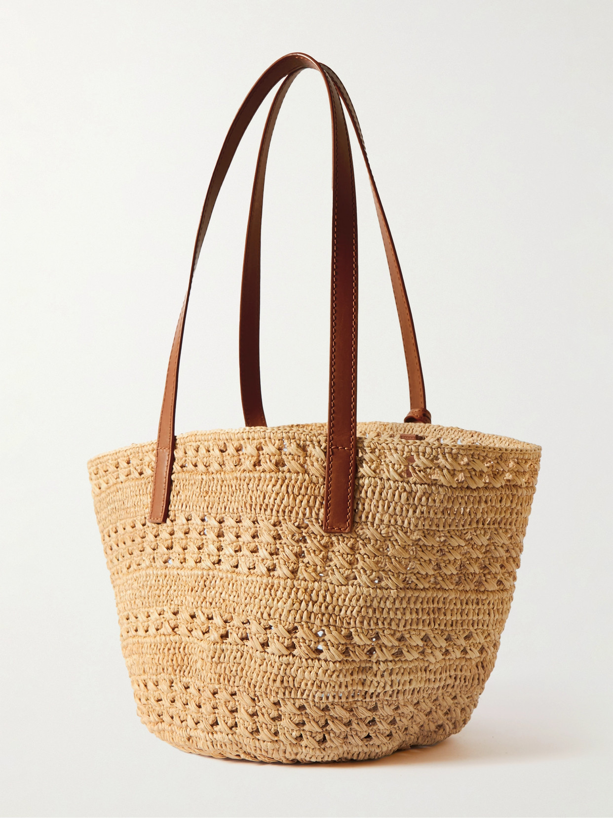 Shop Saint Laurent Panier Leather-trimmed Raffia Tote In Neutrals