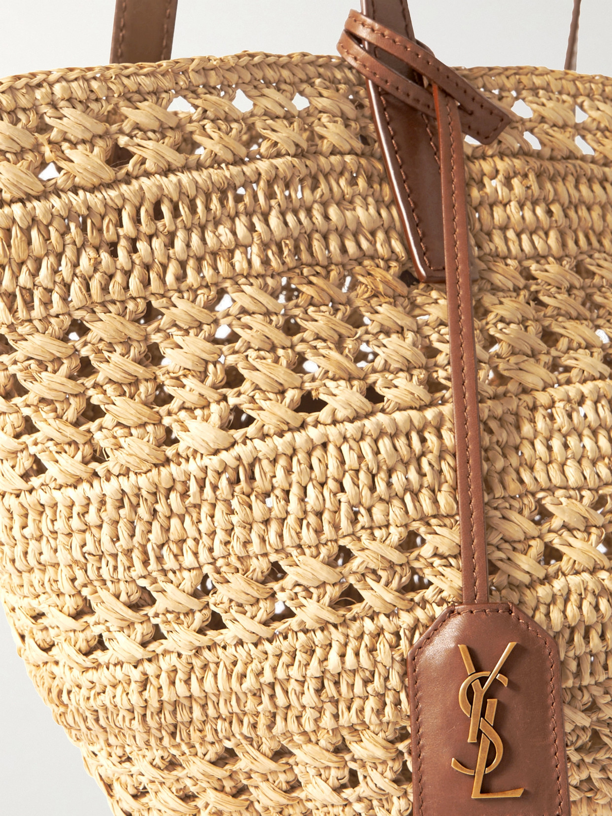 Shop Saint Laurent Panier Leather-trimmed Raffia Tote In Neutrals