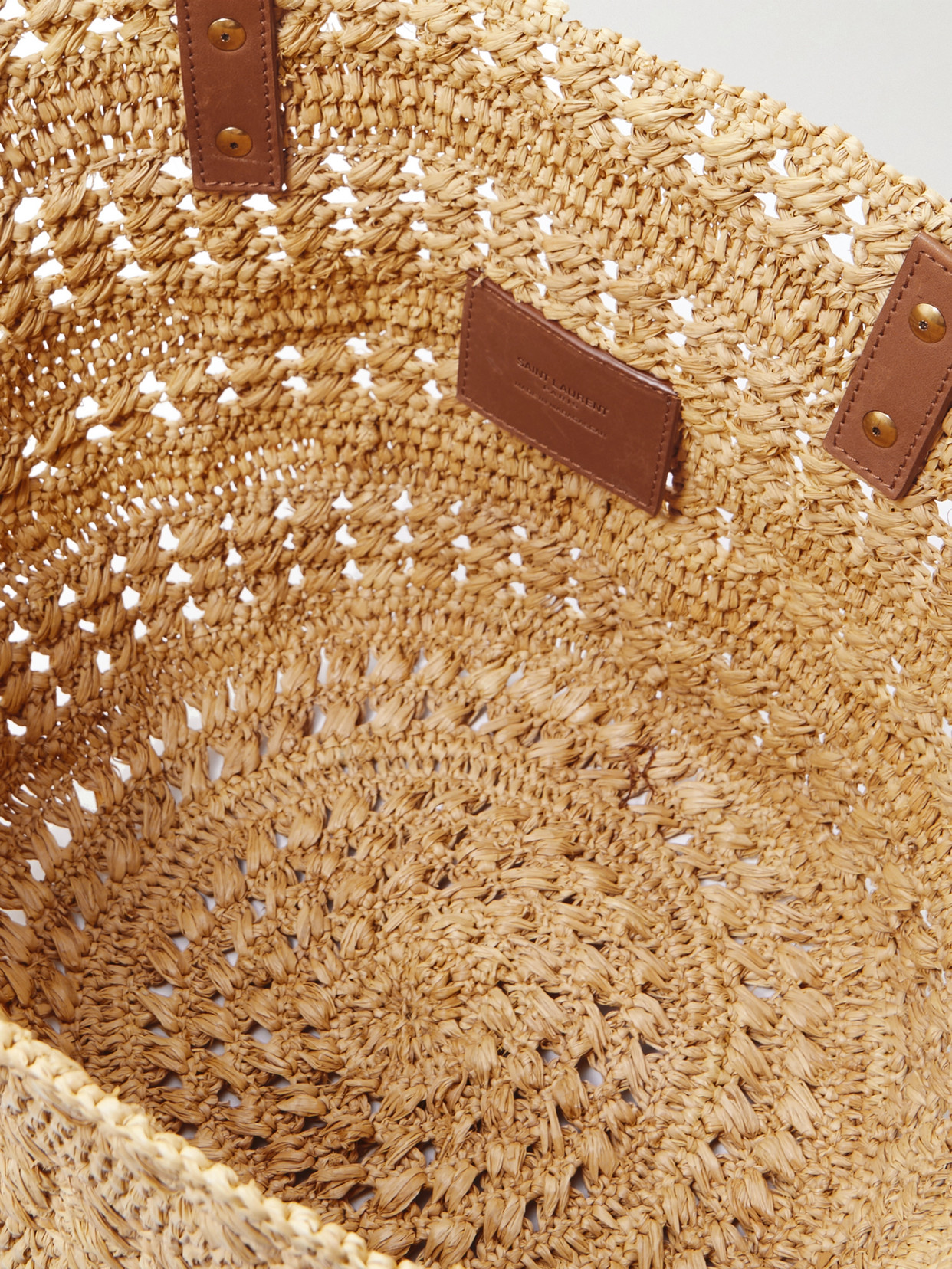 Saint Laurent Neutral Panier Small Raffia Tote Bag In Neutrals