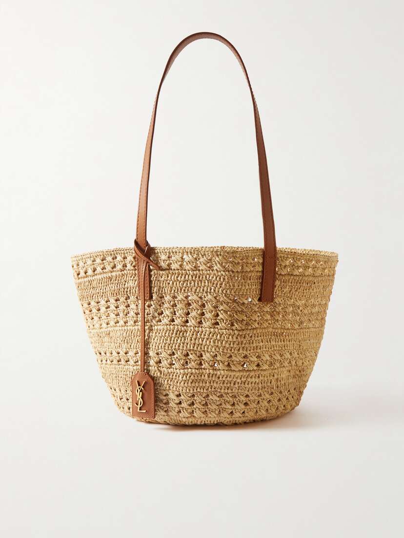 Saint Laurent Panier Small Leather-trimmed Raffia Tote