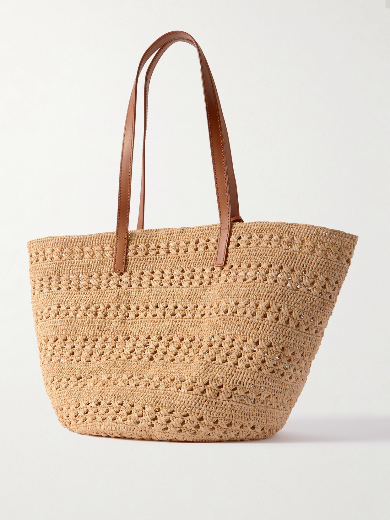 Shop Saint Laurent Panier Medium Leather-trimmed Raffia Tote In Neutrals