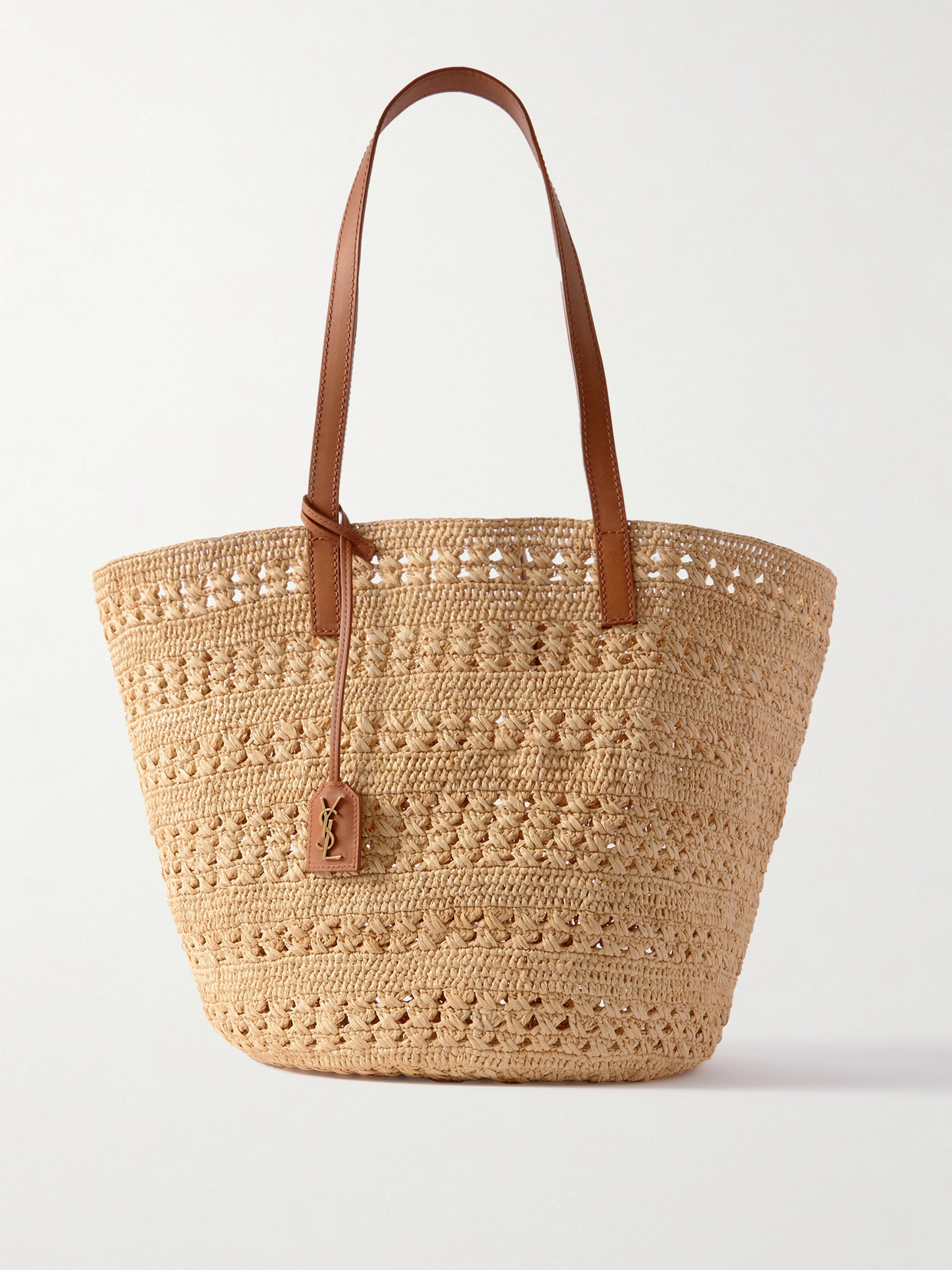 Saint Laurent Panier Medium Leather-trimmed Raffia Tote In Neutrals