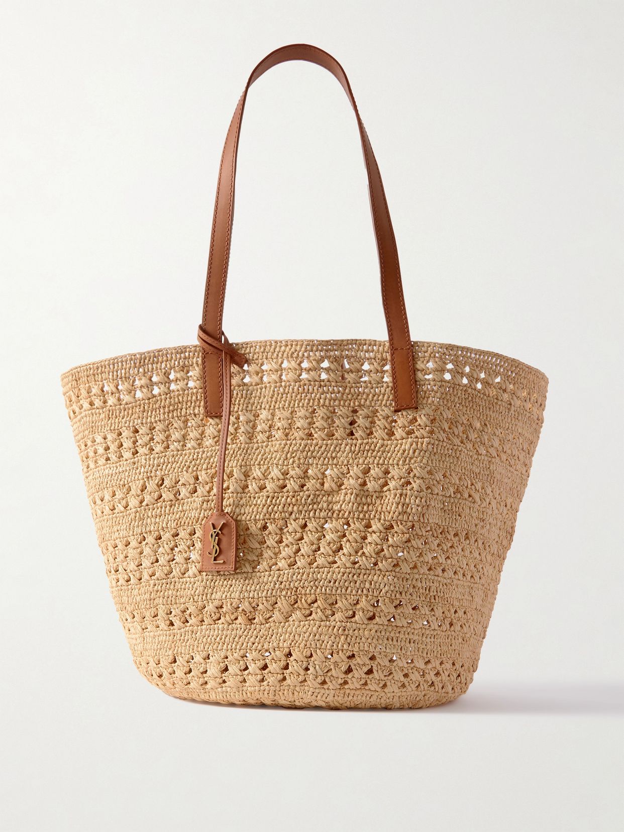 Panier medium leather-trimmed raffia tote