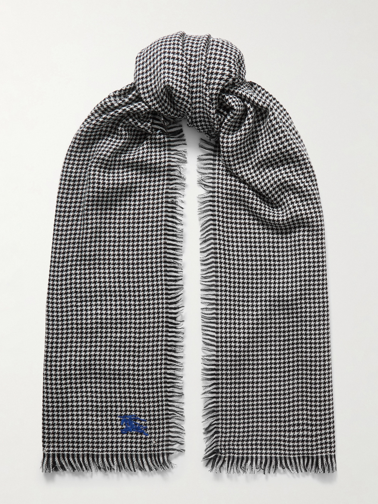 Burberry Embroidered Houndstooth Wool And Silk-blend Scarf In Black