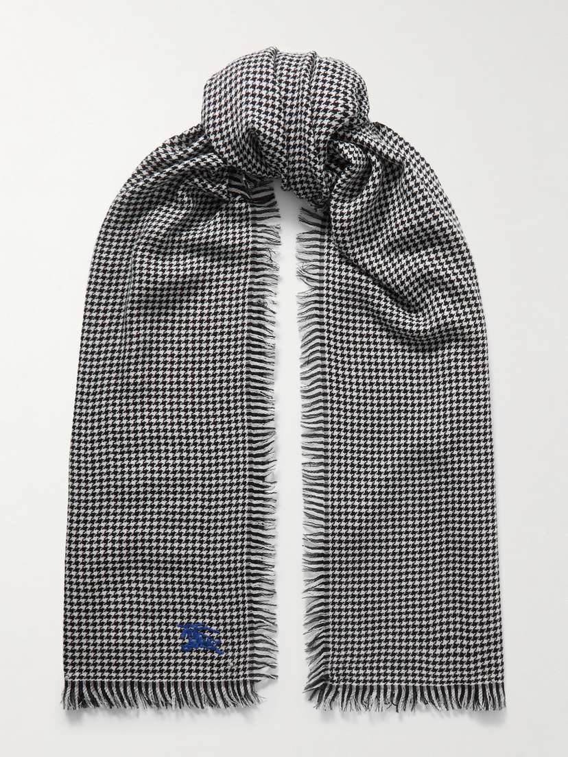 Burberry Embroidered Houndstooth Wool And Silk-blend Scarf