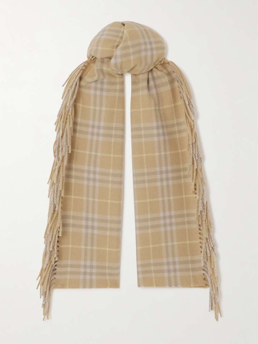 Burberry Fringed Checked Cashmere Scarf