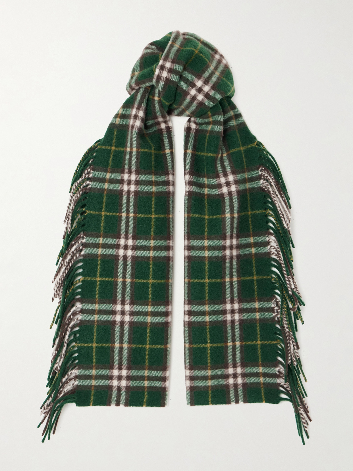 Burberry - Fringed Checked Cashmere Scarf - Green