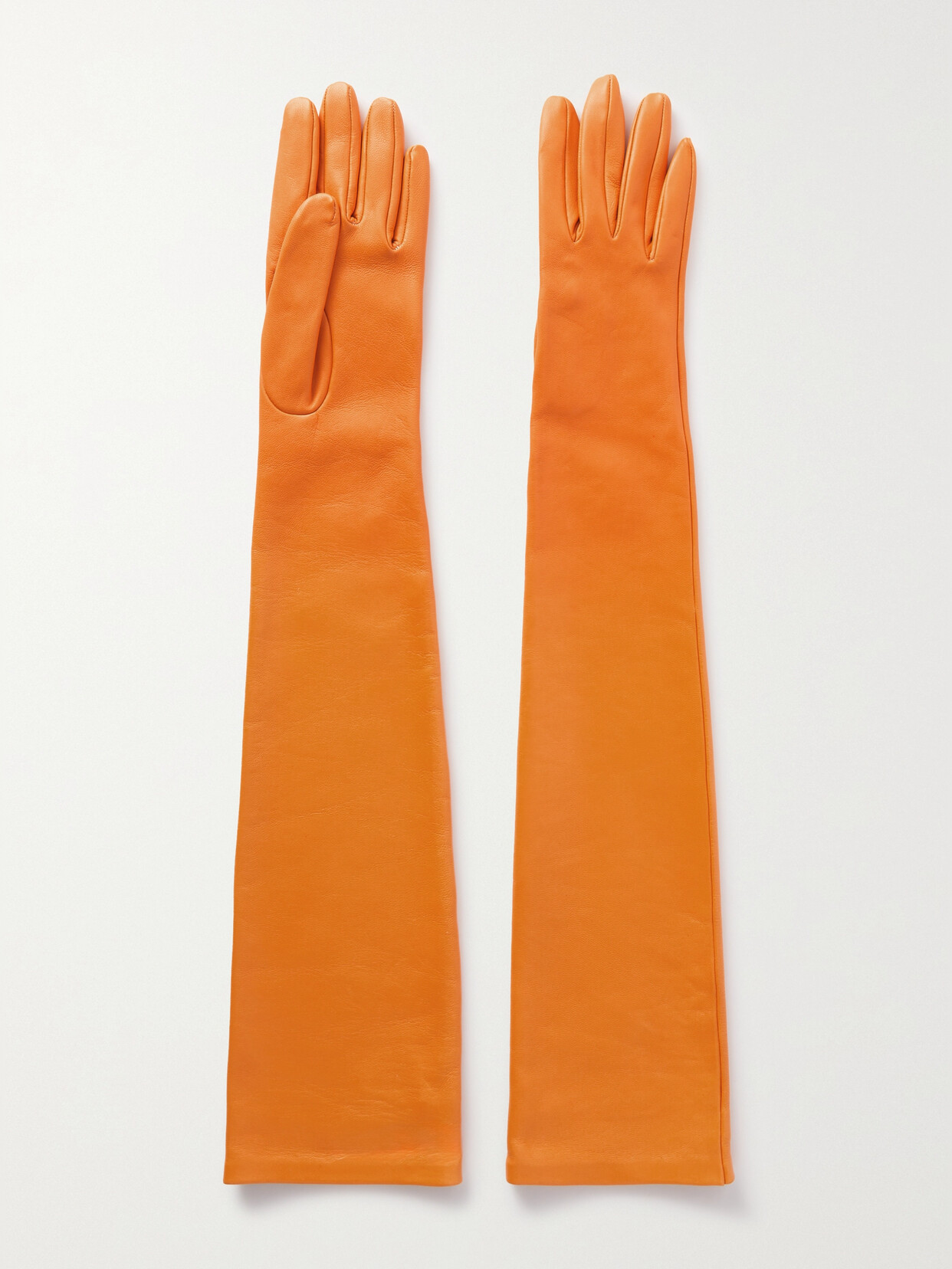 The Row Simon Leather Gloves In Orange