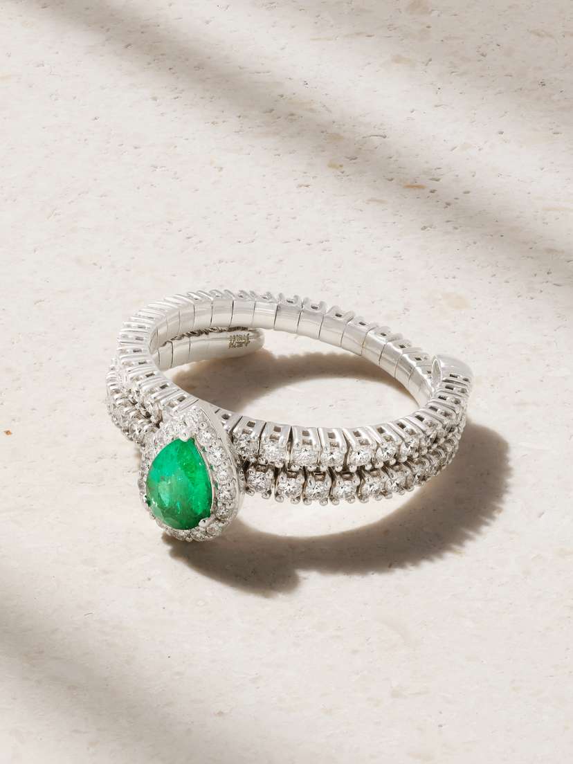Amrapali London 18-karat White Gold, Diamond And Emerald Ring