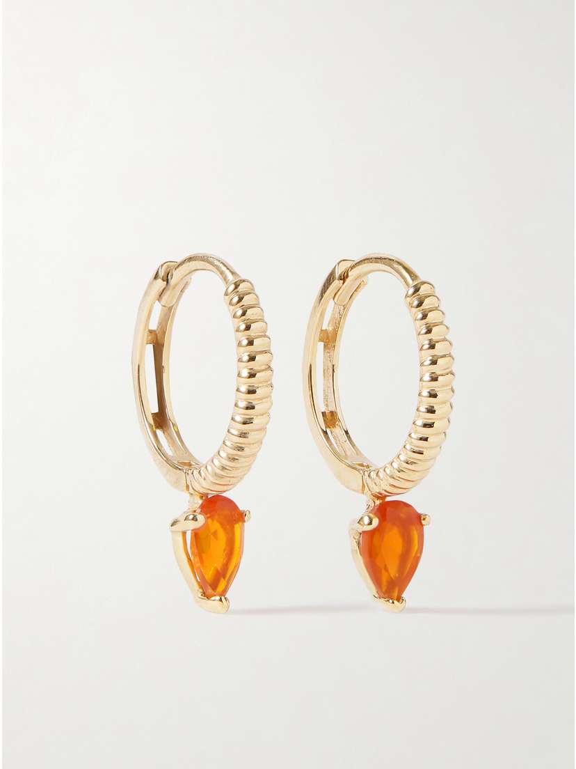 Loren Stewart + Net Sustain Mini Lanyard 14-karat Recycled Gold Fire Opal Hoop Earrings