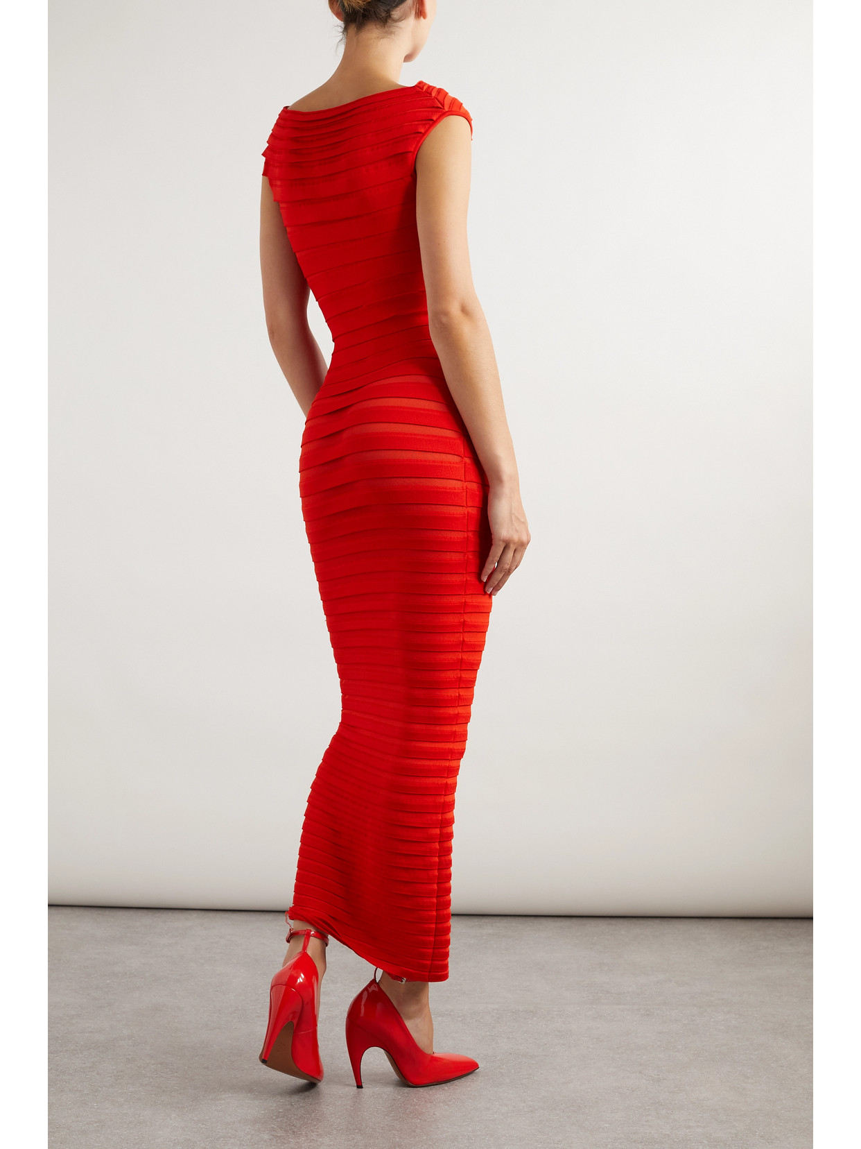 Alaïa Layered Knitted Maxi Dress In Red