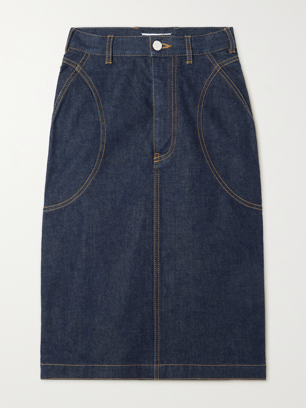 Alaïa Denim Midi Skirt In Blue