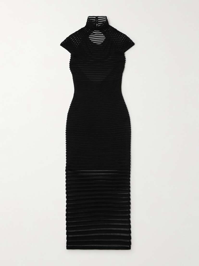 Alaïa Striped Knitted Turtleneck Gown