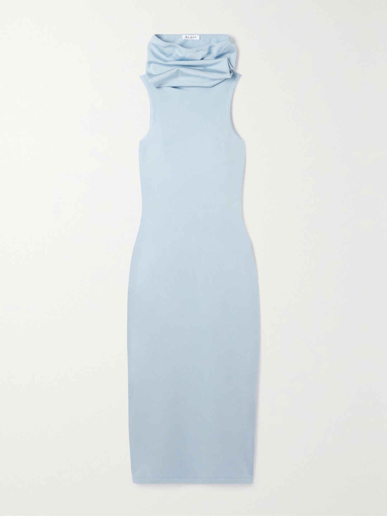Alaïa Hooded Elastic Knitted Dress In Blue