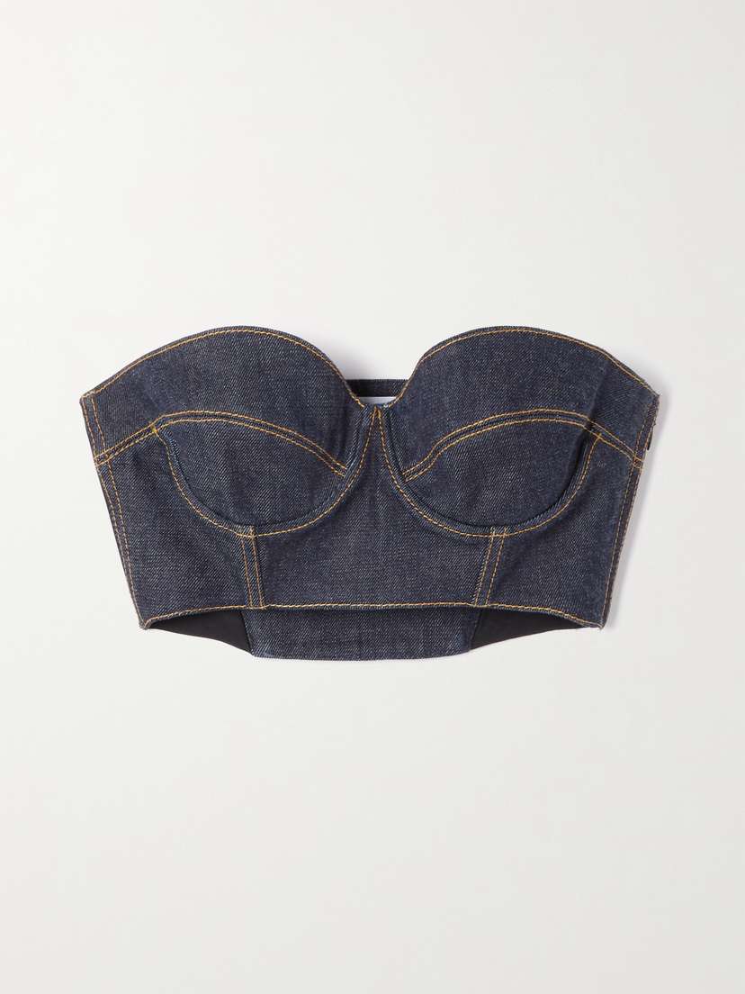 Alaïa Cropped Denim Bustier Top