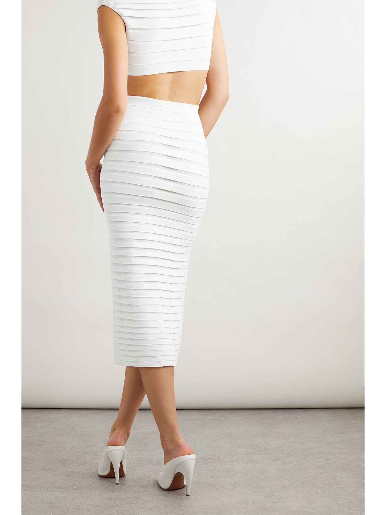 ALAÏA LAYERED STRETCH-KNIT MIDI SKIRT