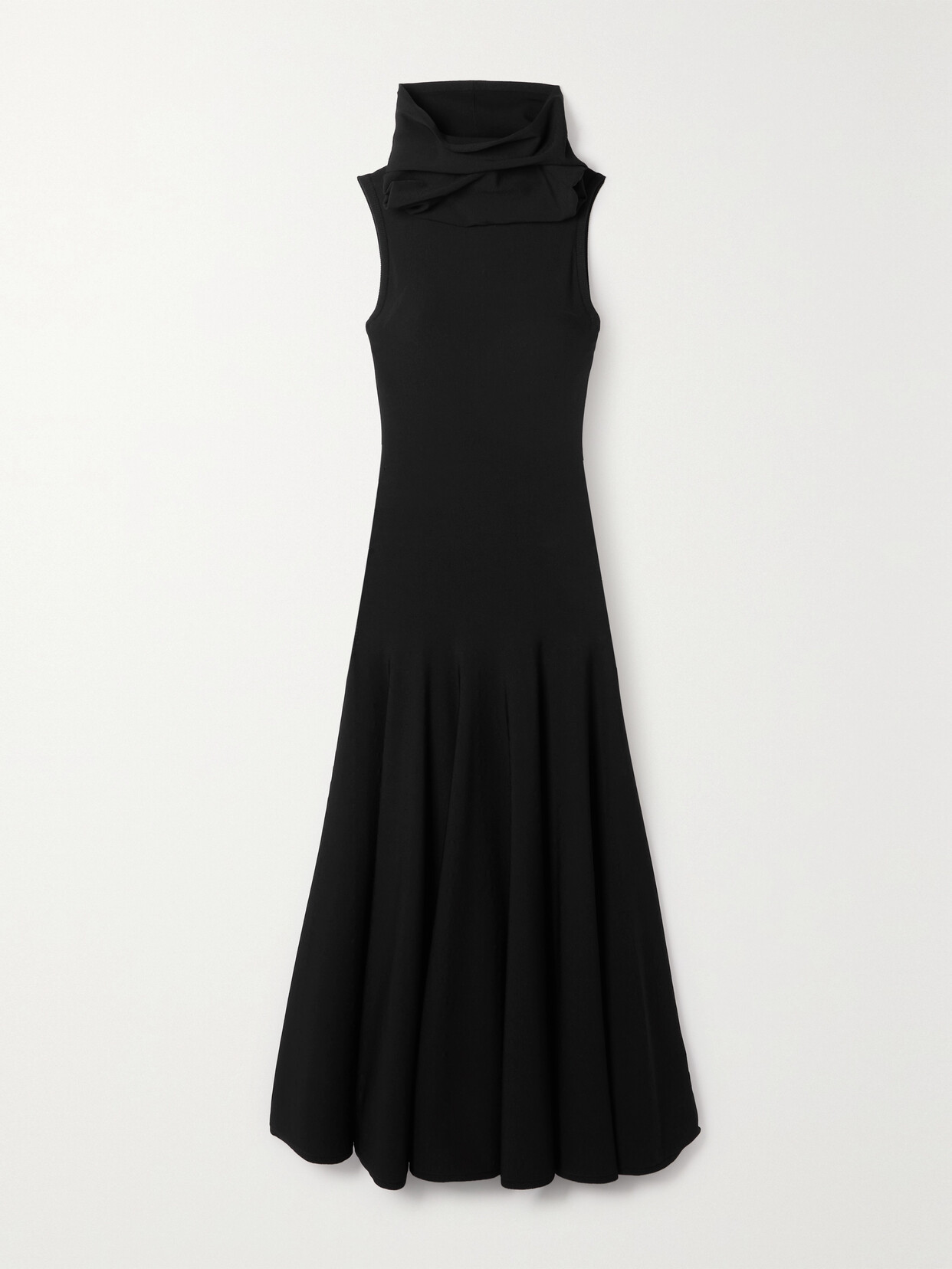 Alaïa Hooded Pleated Stretch-knit Midi Dress In Black