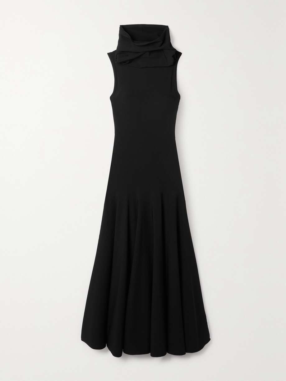 hooded pleated stretch-knit midi dress