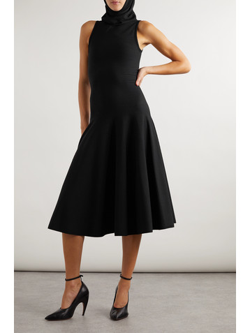 Alaïa Hooded pleated stretch-knit midi dress