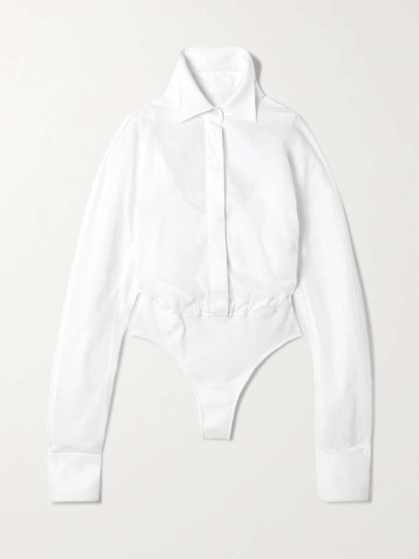 Alaïa Layered Ribbed Cotton-jersey And Piqué Thong Bodysuit