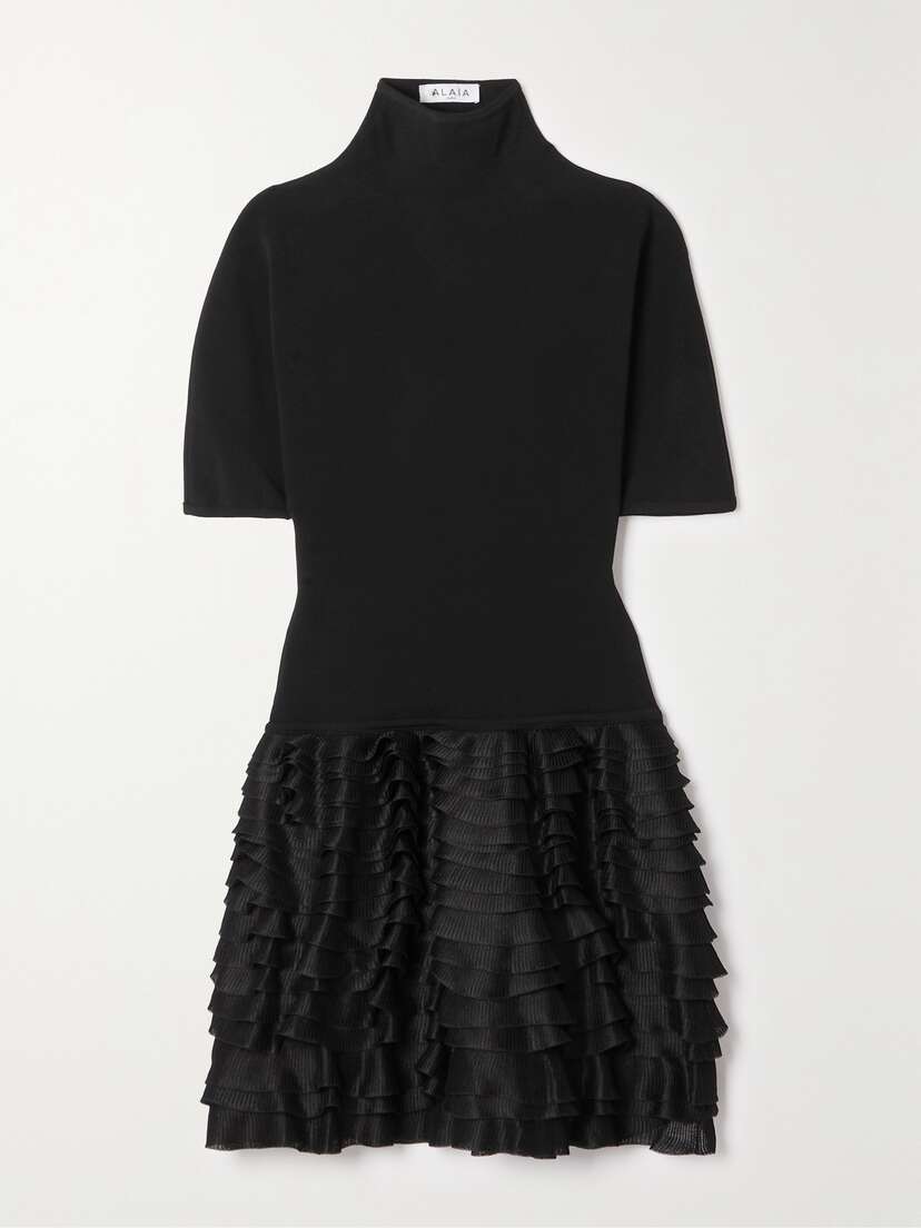 Alaïa Ruffled Knitted Turtleneck Mini Dress