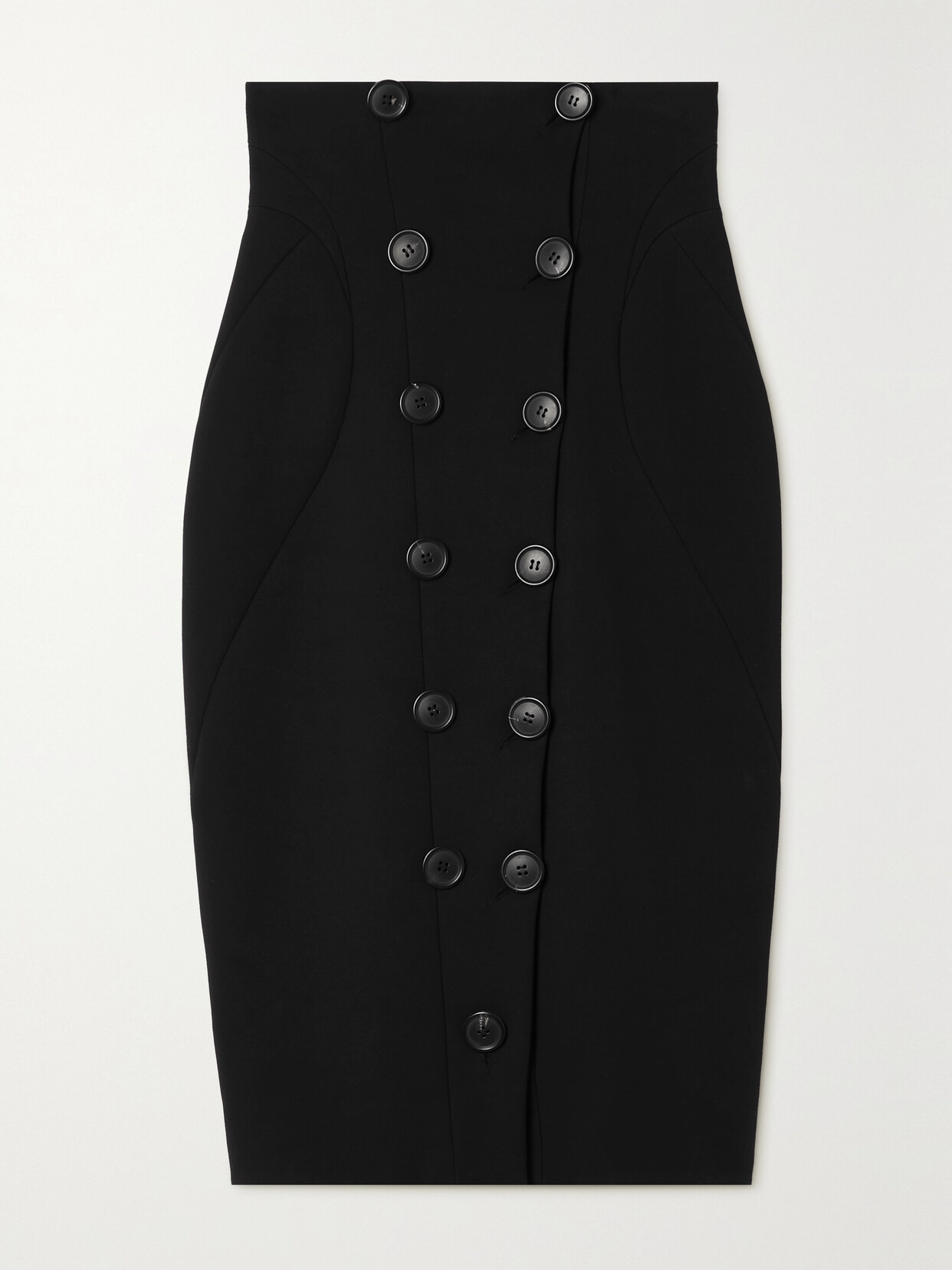 Alaïa Hourglass Wool Pencil Skirt With Button Detail In Black