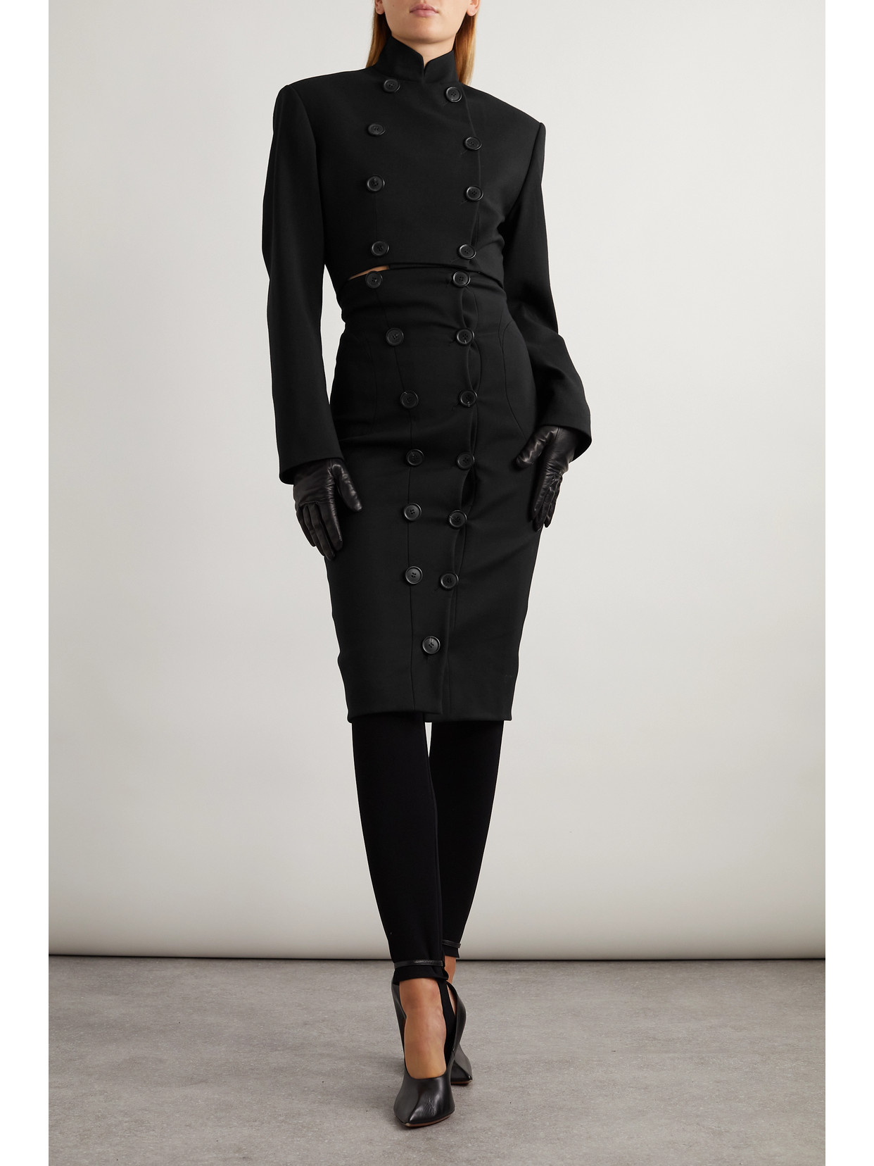 Alaïa Hourglass Wool Pencil Skirt With Button Detail In Black