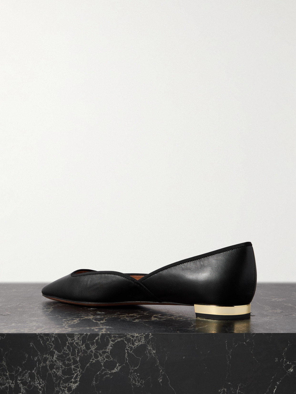 Shop Aquazzura Maia Grosgrain-trimmed Leather Ballet Flats In Black