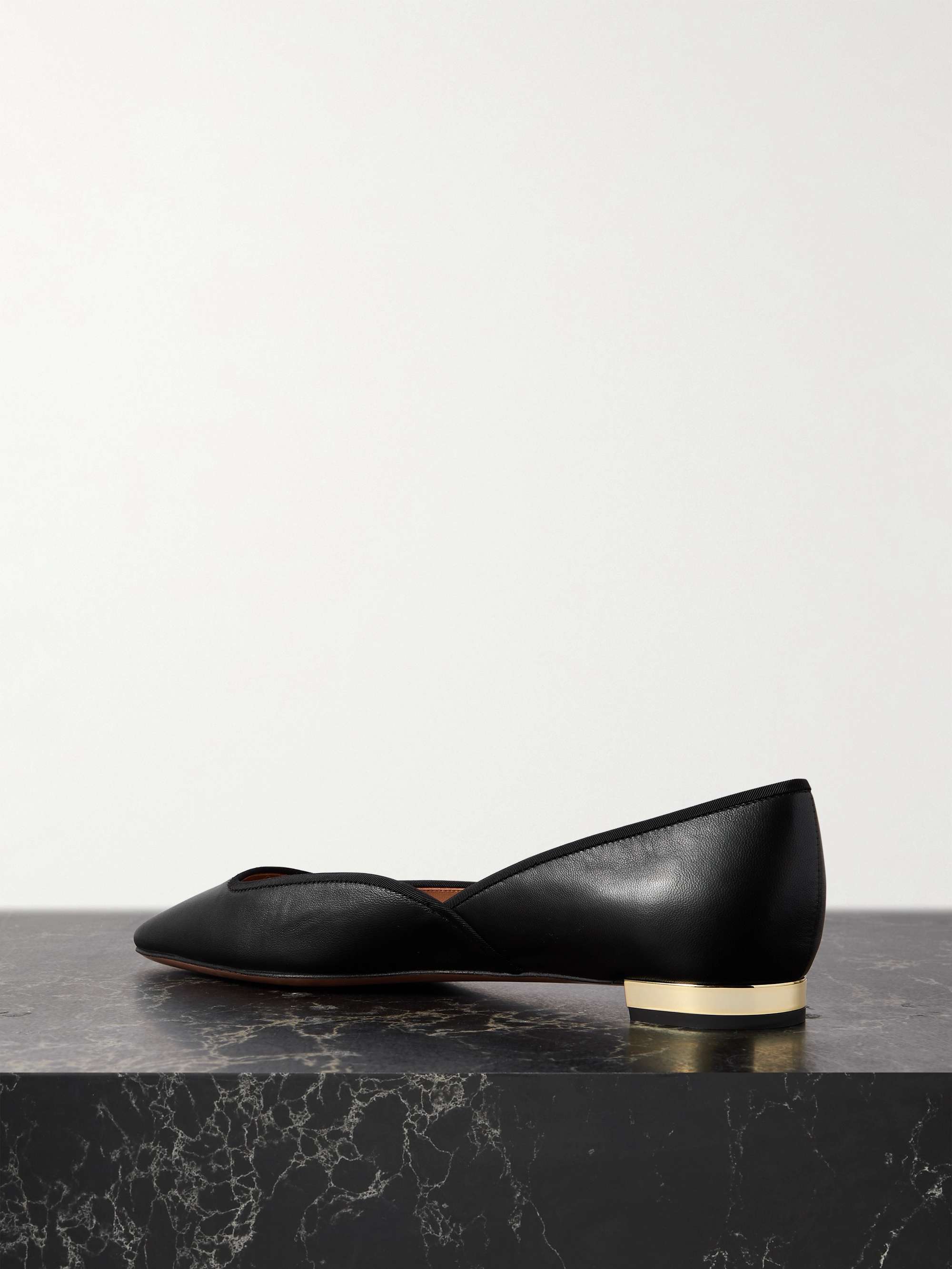 AQUAZZURA Maia grosgrain-trimmed leather ballet flats