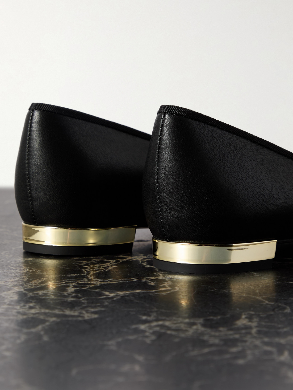 AQUAZZURA MAIA GROSGRAIN-TRIMMED LEATHER BALLET FLATS
