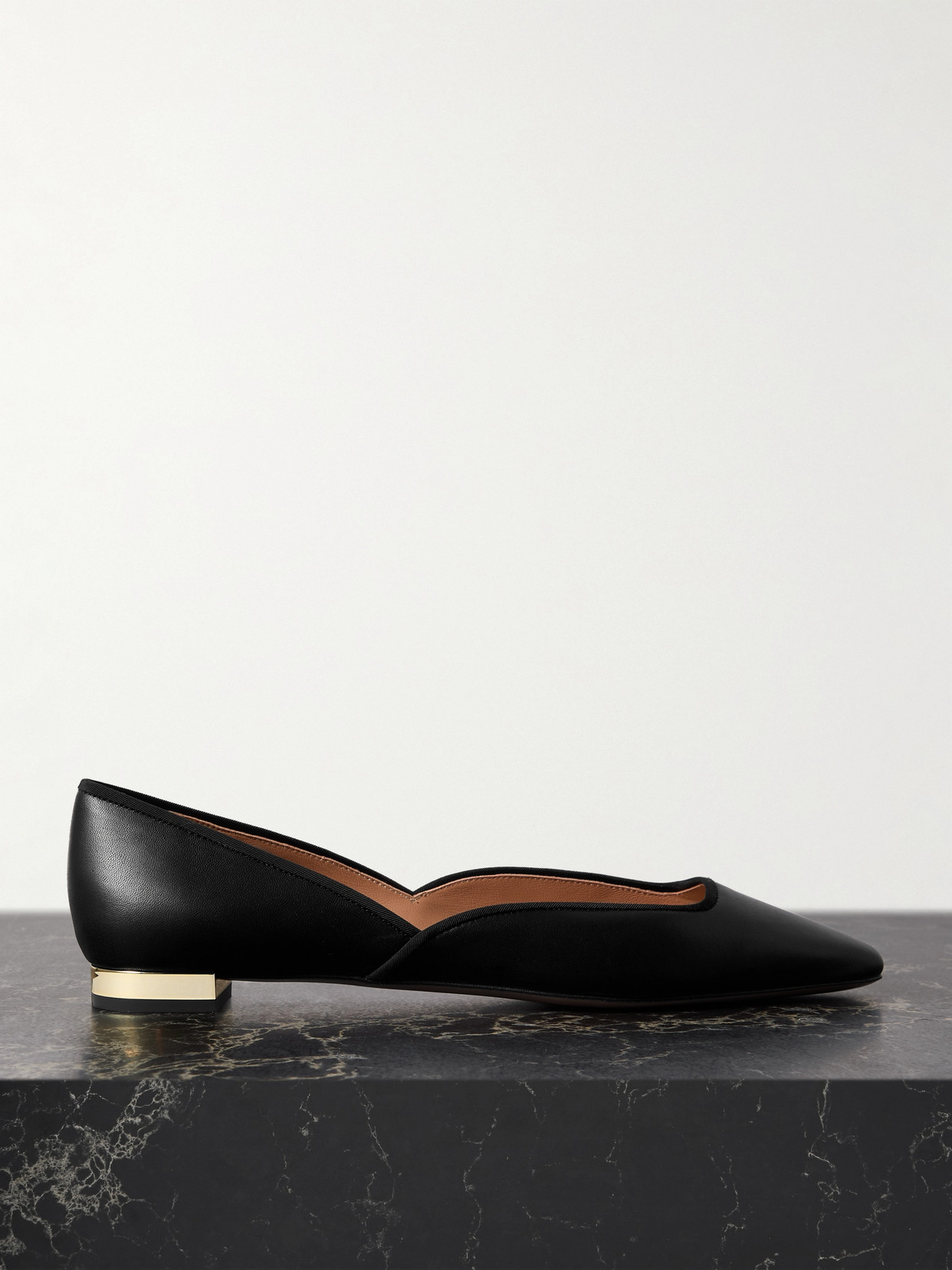 Shop Aquazzura Maia Grosgrain-trimmed Leather Ballet Flats In Black