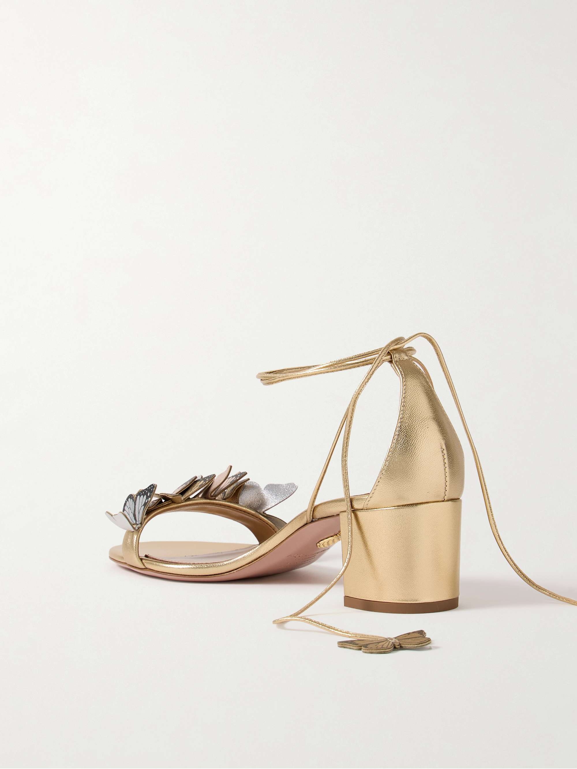 AQUAZZURA Papillon 50 embellished metallic leather sandals