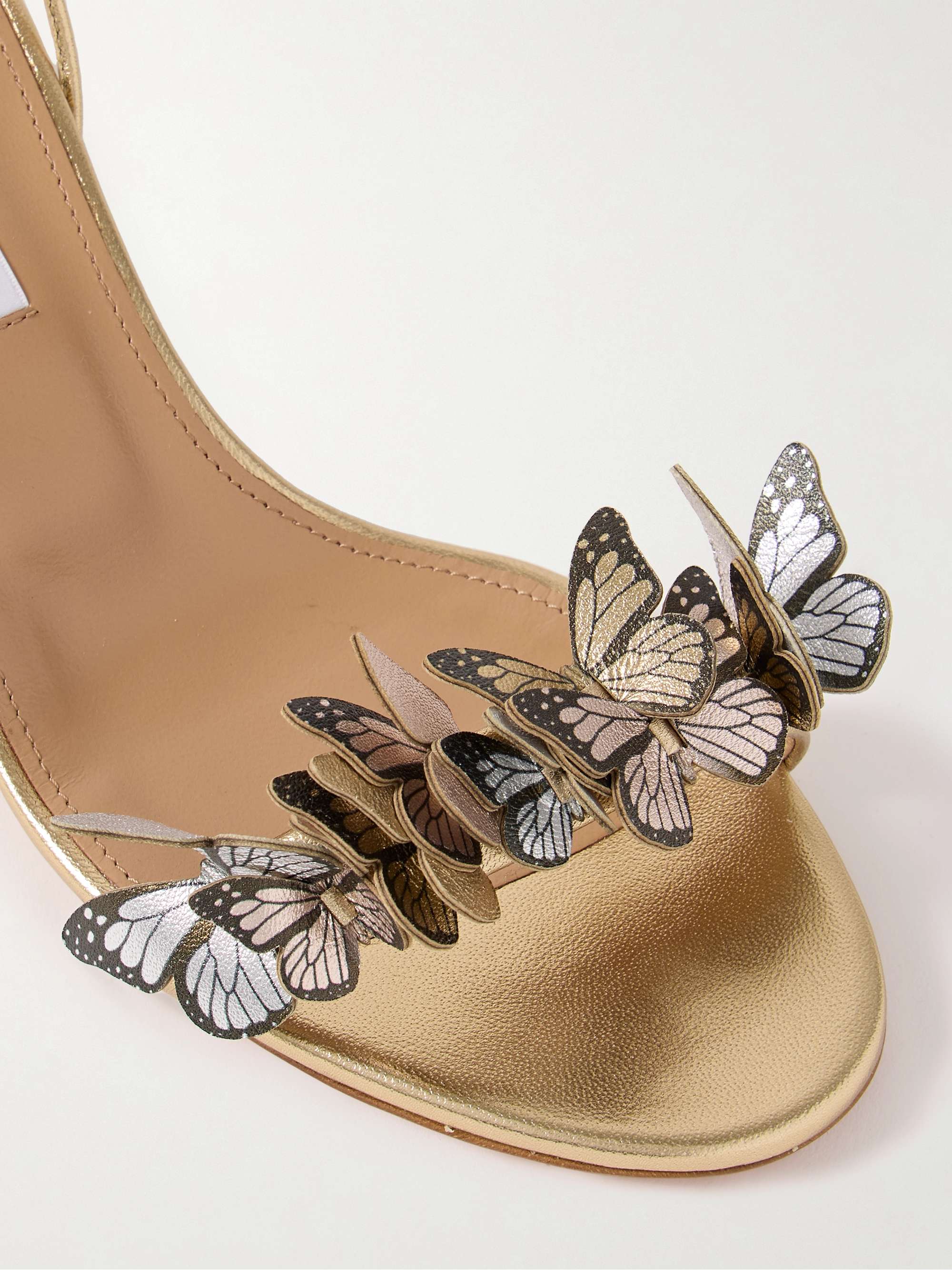 AQUAZZURA Papillon 50 embellished metallic leather sandals