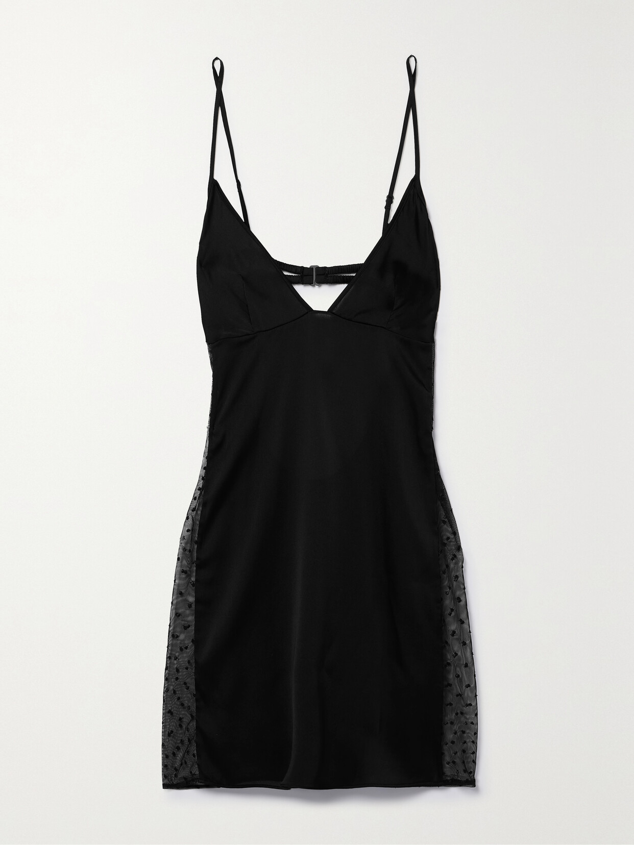 KIKI DE MONTPARNASSE MERCI SWISS-DOT TULLE-TRIMMED SILK-BLEND SATIN CHEMISE