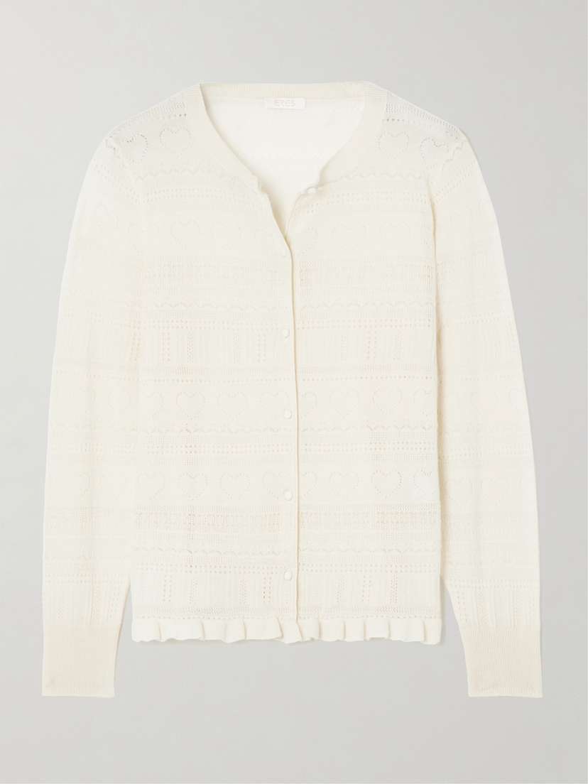 Eres Josette Ruffled Pointelle-knit Cashmere Cardigan