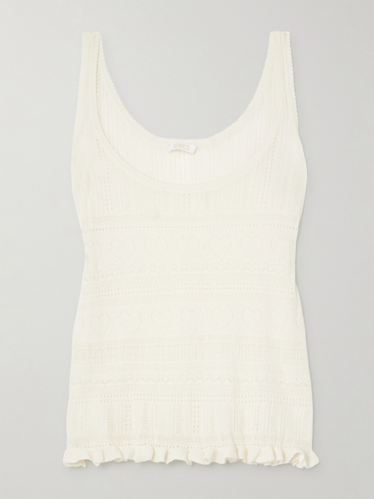 Eres Irene Ruffled Pointelle-knit Cashmere Tank In Ivory