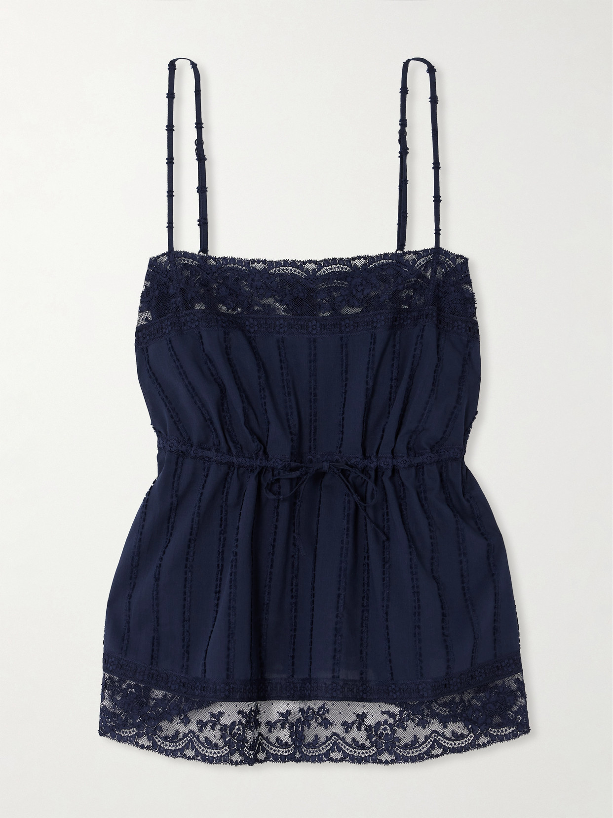 Eres Porcelaine Lace-trimmed Cotton Pyjama Top In Blue