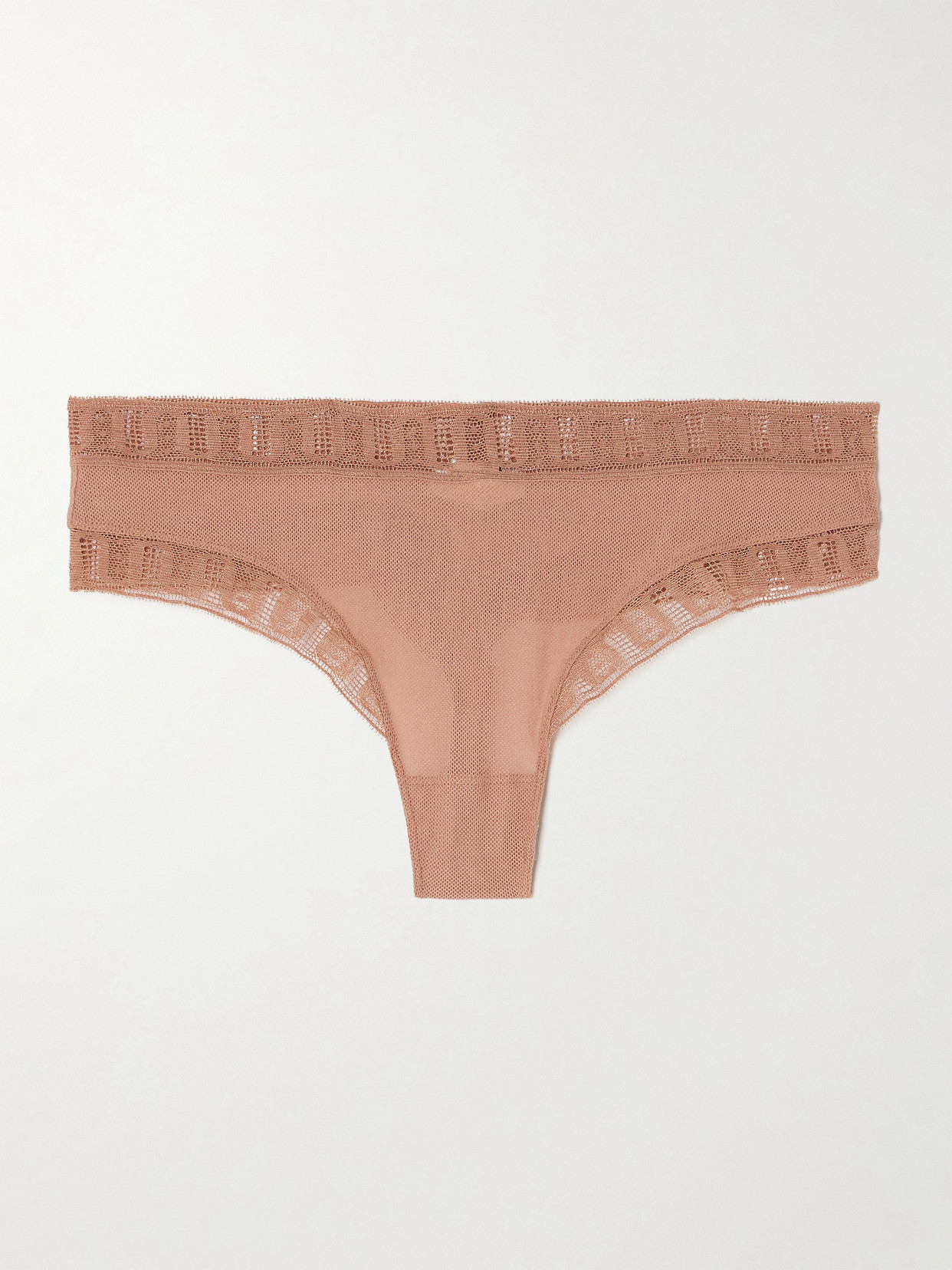 Eres - Linon Nuageux Lace-trimmed Tulle Thong - Neutrals