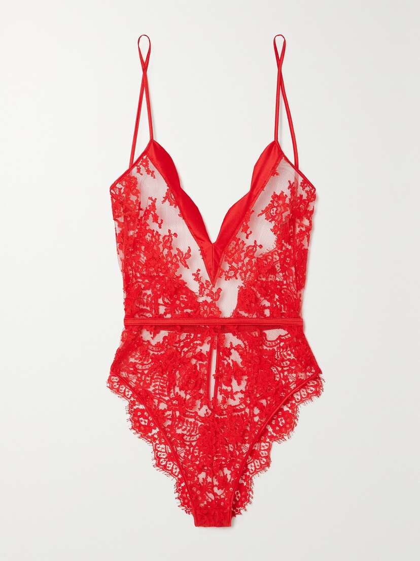 Coco de Mer Marella Lace And Satin-trimmed Embroidered Tulle Bodysuit