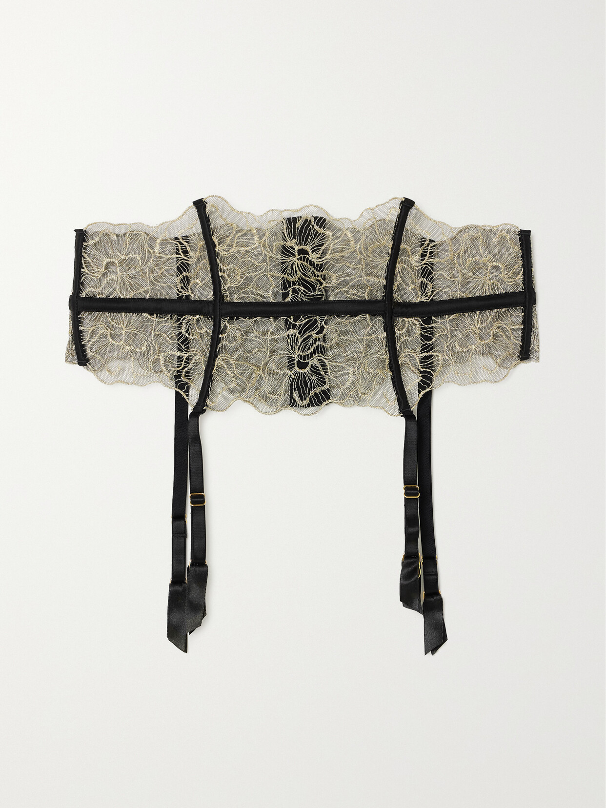 Coco de Mer Damona Satin-trimmed Metallic Leavers Lace Suspender Belt - Multi