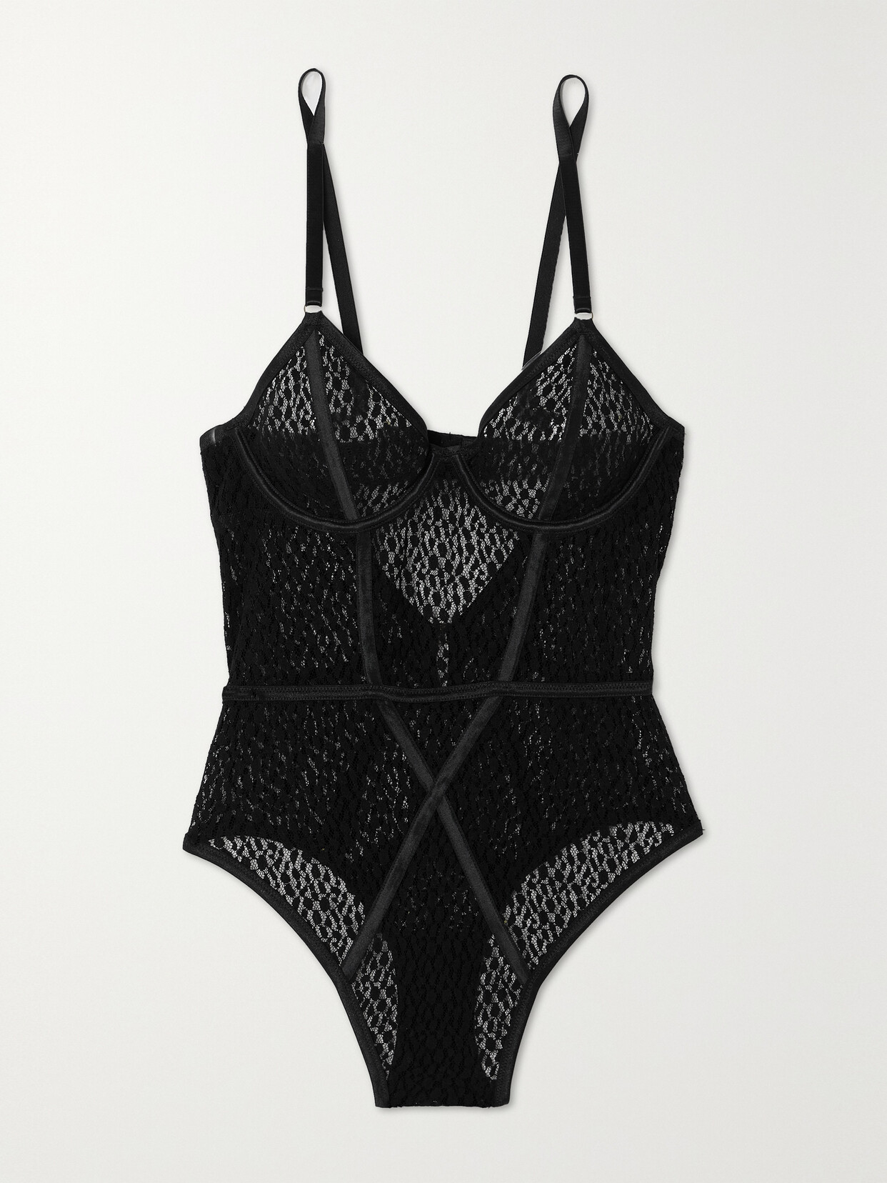 Coco de Mer Lana Satin-trimmed Lace Bodysuit - Black