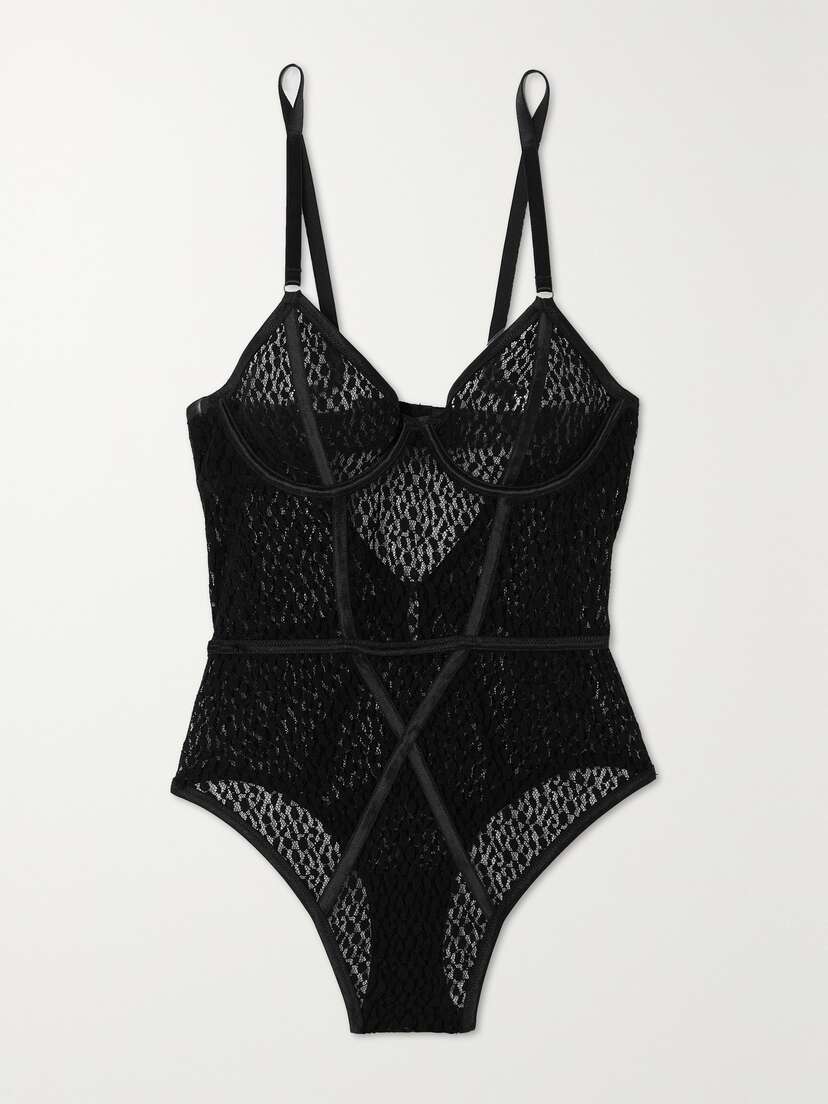 Coco de Mer Lana Satin-trimmed Lace Bodysuit