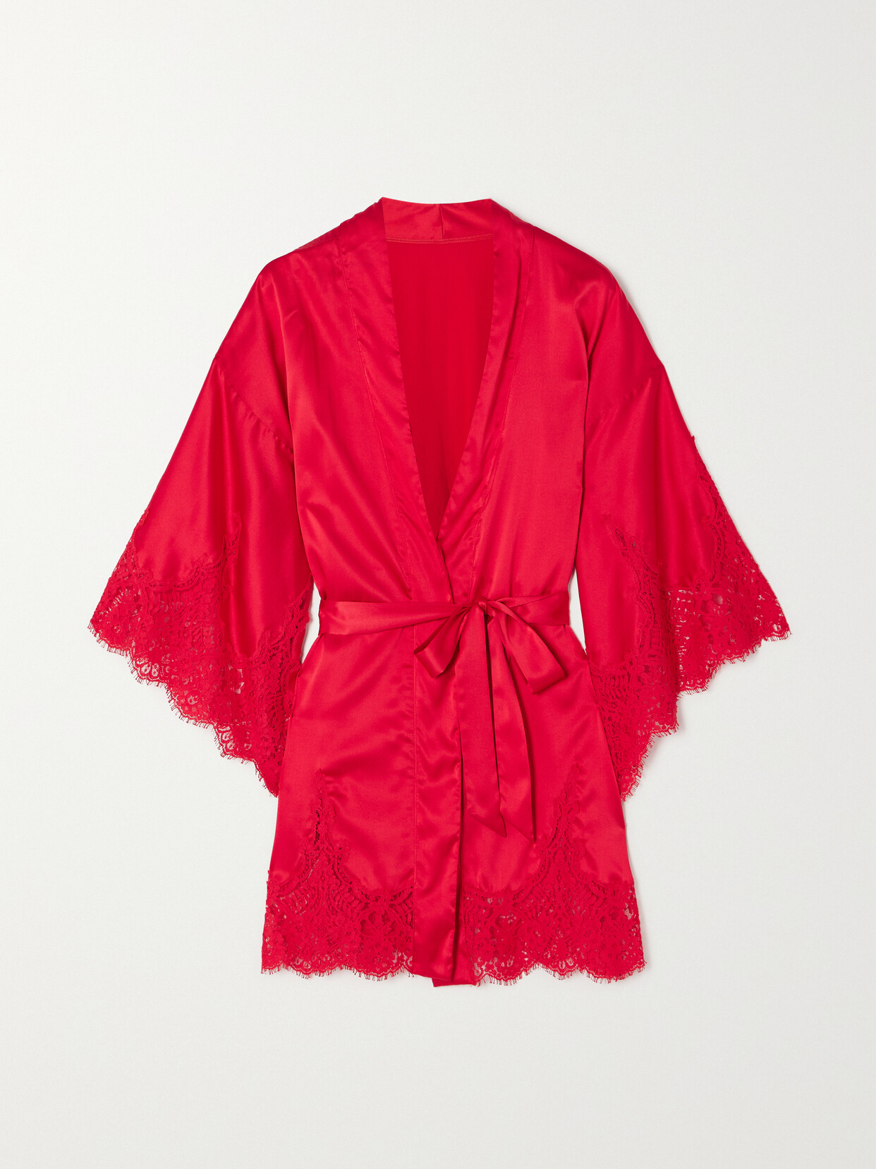 Coco de Mer Marella Lace-trimmed Satin Robe - Red