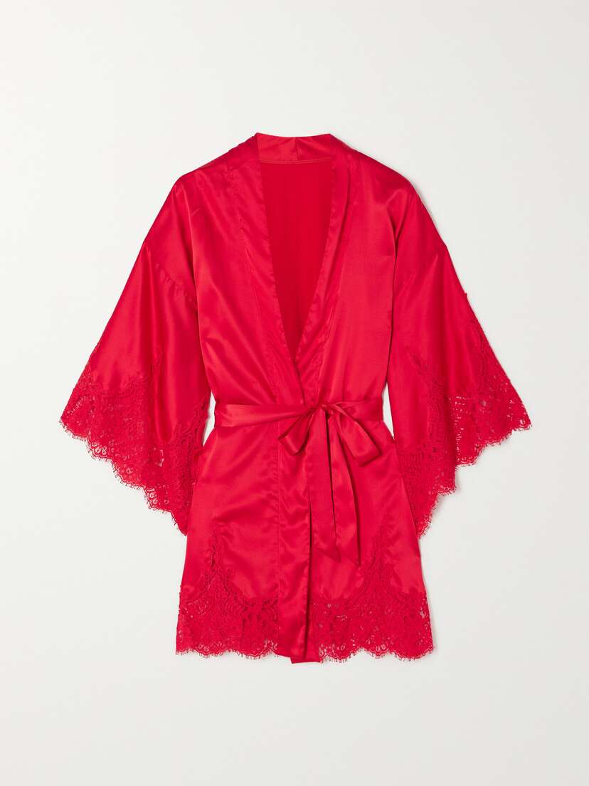 Coco de Mer Marella Lace-trimmed Satin Robe