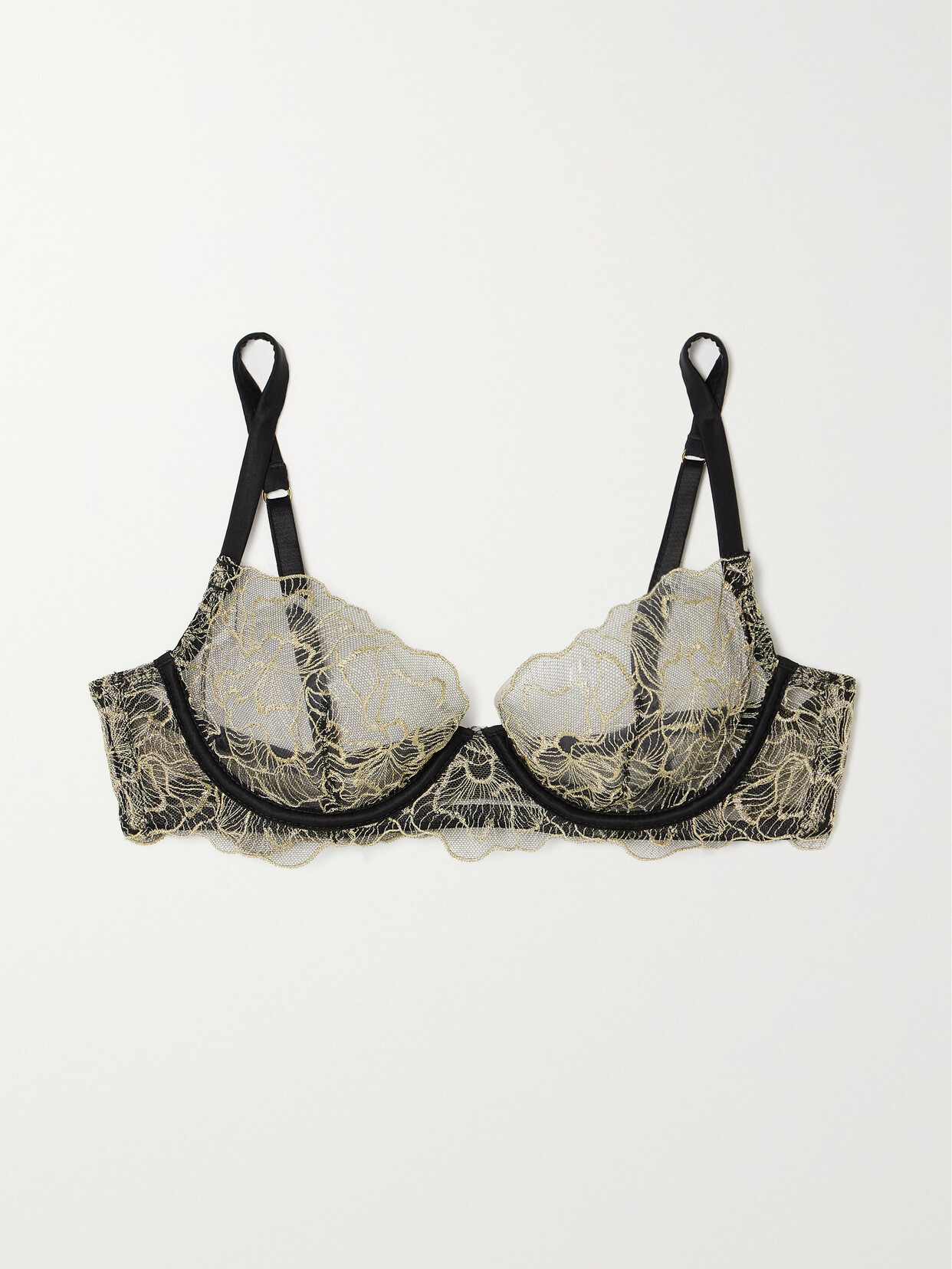 Coco de Mer Damona Satin-trimmed Metallic Leaver's Lace Underwired Bra - Multi