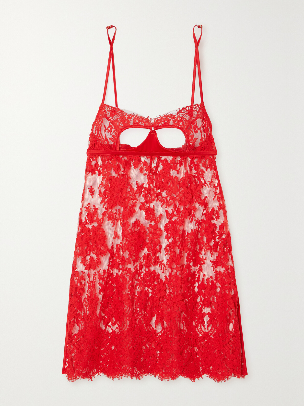 Coco de Mer Marella Cutout Satin-trimmed Leavers Lace Chemise - Red