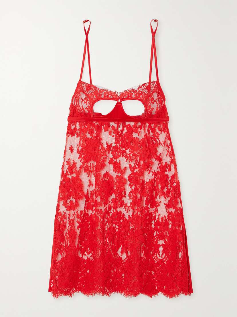 Coco de Mer Marella Cutout Satin-trimmed Leavers Lace Chemise